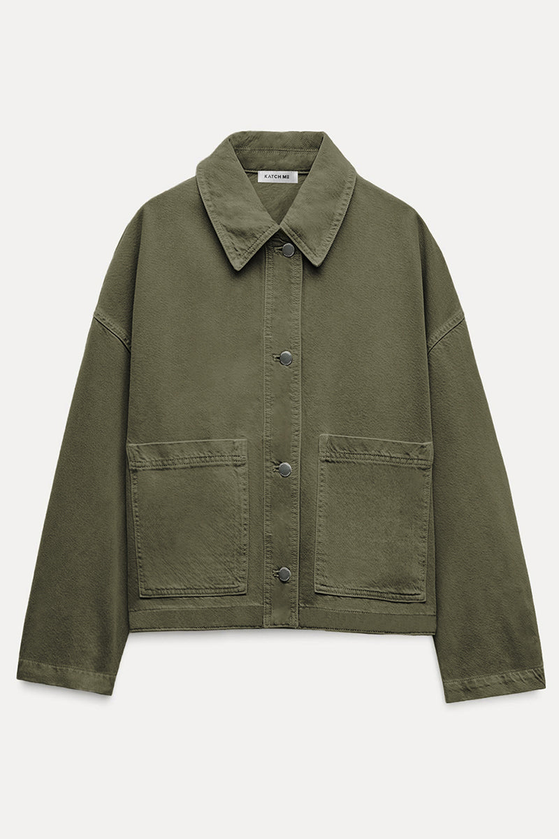 KATCH ME Womens Collared Button Up Cargo Pocket Long Sleeve Jacket