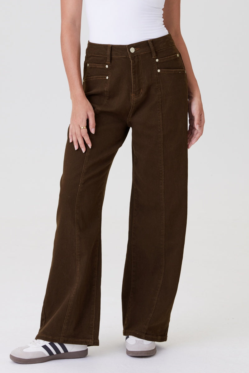 KATCH ME Womens High Waist Multi Pocket Cotton Wide Leg Pants