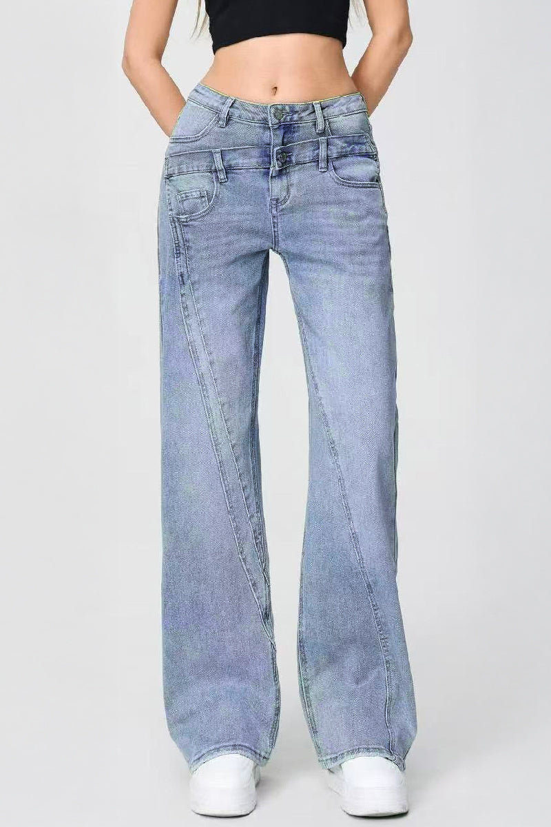 KATCH ME Womens High Waist Patchwork Wide Leg Flared Jeans