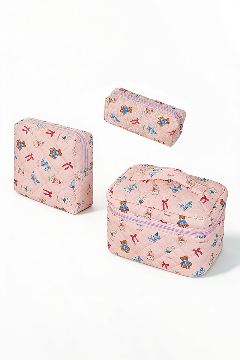 KATCH ME Womens Allover Print Zipper Travel Makeup Bag 3 Sizes Set