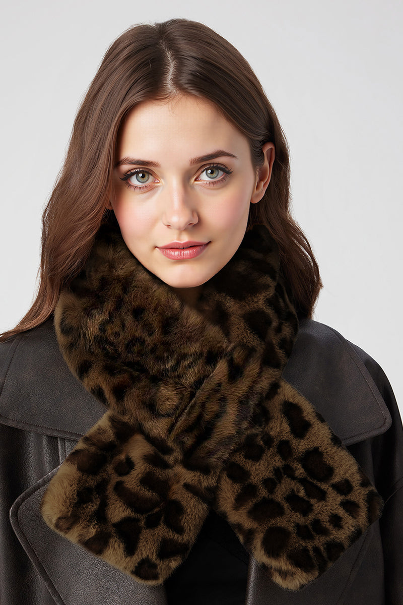 KATCH ME Womens Faux Fur Leopard Print Soft Plush Winter Scarf
