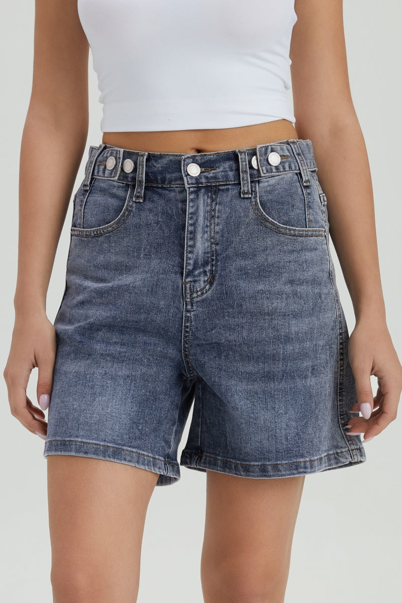 KATCH ME Womens High Waist Multi Pocket Denim Bermuda Shorts