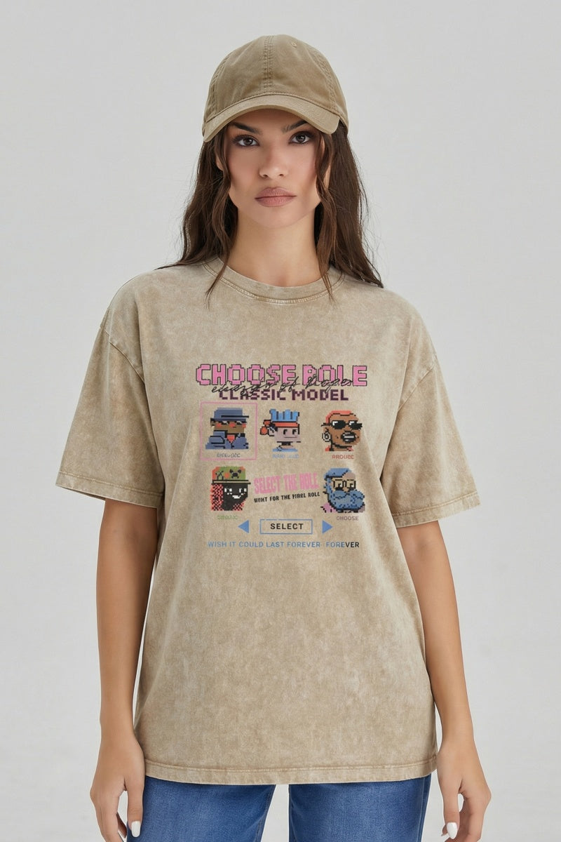KATCH ME Womens Vintage Washed Cartoon Graphic T Shirt