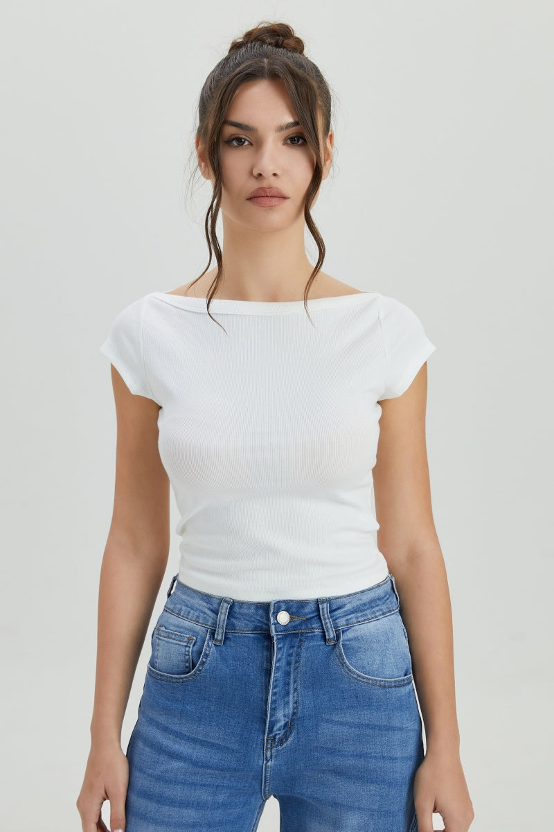 KATCH ME Womens Boatneck Cap Sleeve Soft Stretch T Shirt