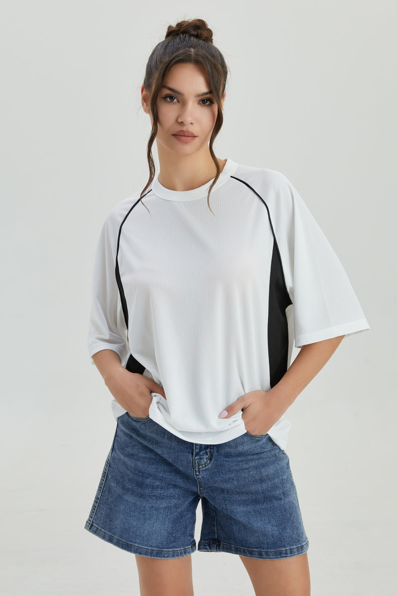 KATCH ME Womens Contrast Binding Mesh Short Sleeve T Shirt