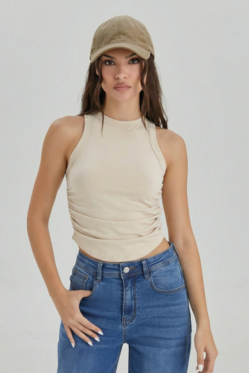 KATCH ME Womens Vintage Washed Side Pleated Tank Top
