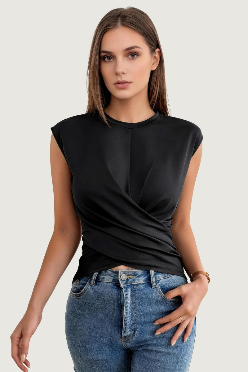 KATCH ME Womens Criss Cross Back Tie Knit Round Neck Top