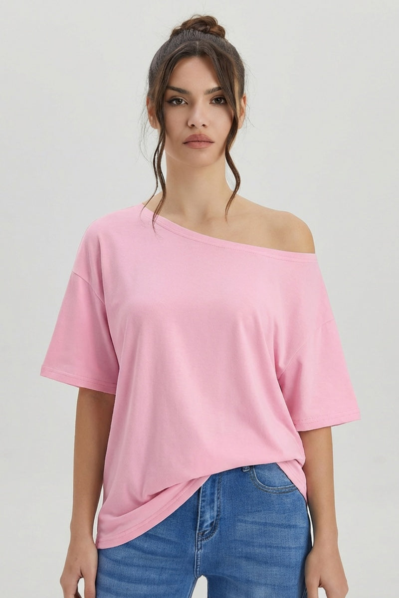KATCH ME Womens Sloping Shoulder Short Sleeve T Shirt Top