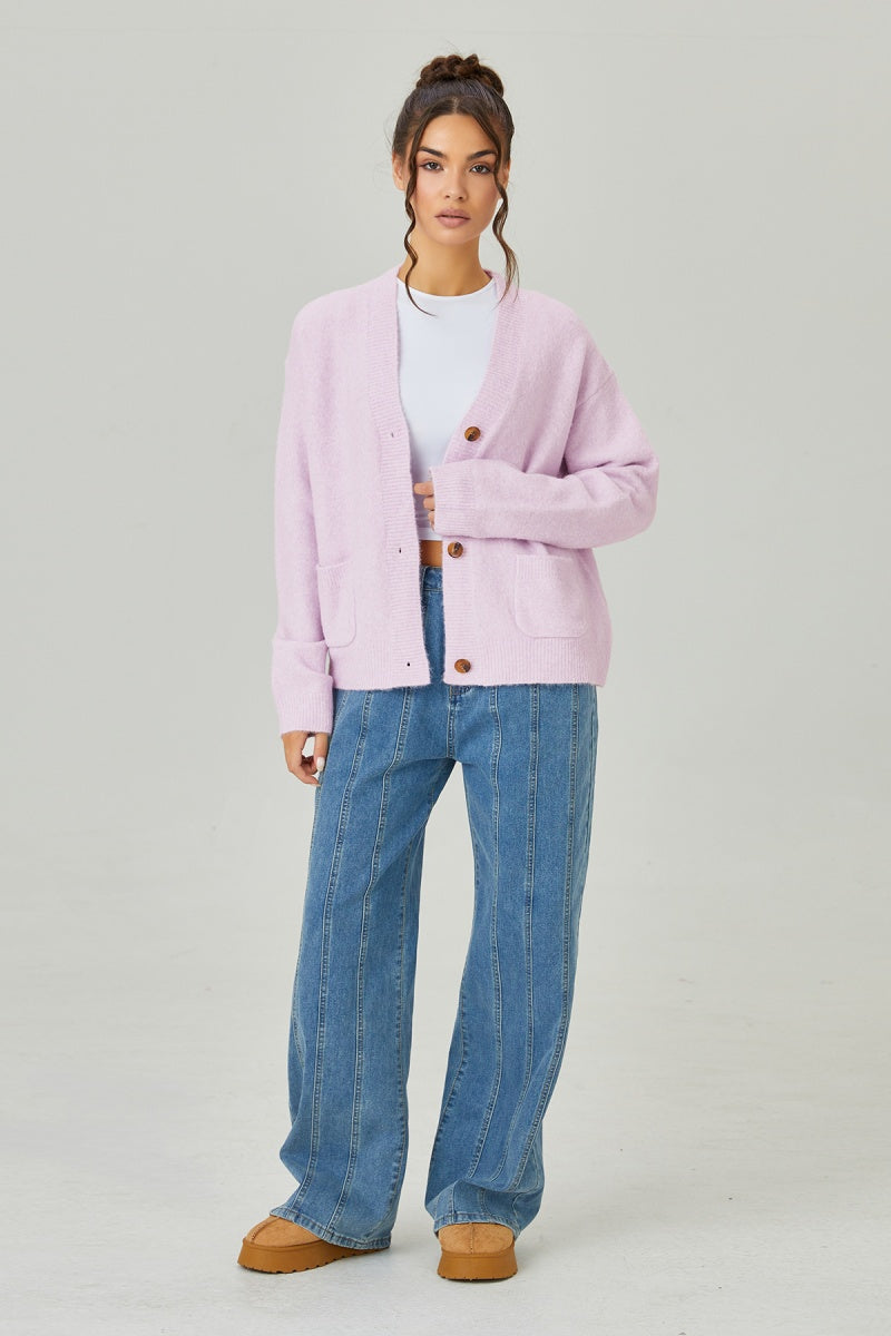 KATCH ME Womens Knit Button Up Side Pocket Long Sleeve Cardigan