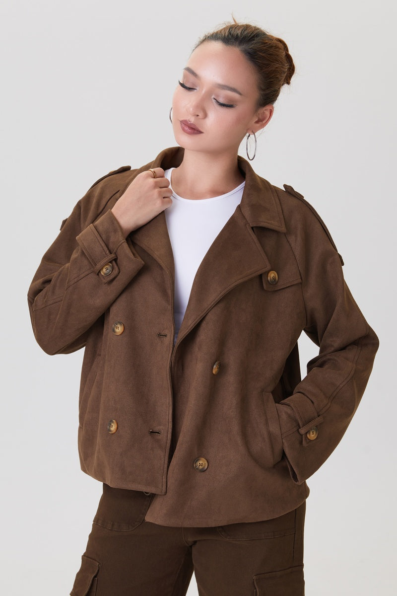 KATCH ME Womens Double Breasted Waist Tie Outerwear Jacket