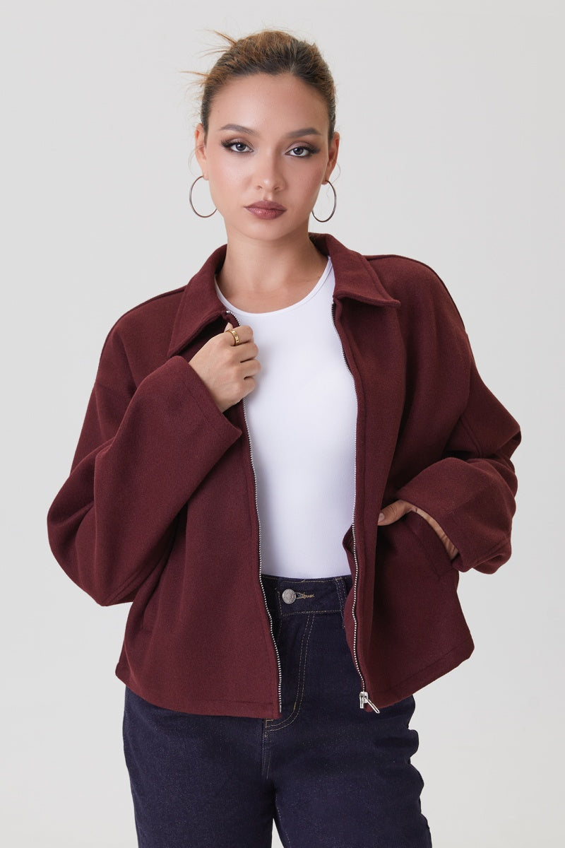 KATCH ME Women's Zip Up Jacket - Casual Collared Outerwear