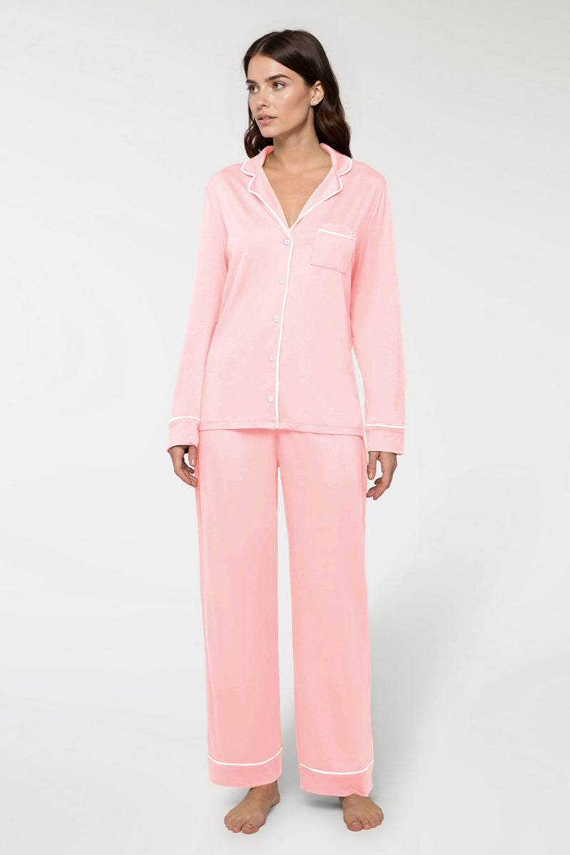 KATCH ME Womens Color Matching Trim Pajama Pants Set