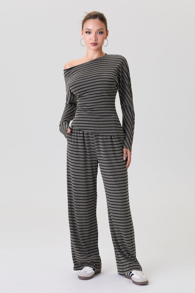 KATCH ME Womens Sloping Shoulder Stripe Pants Set