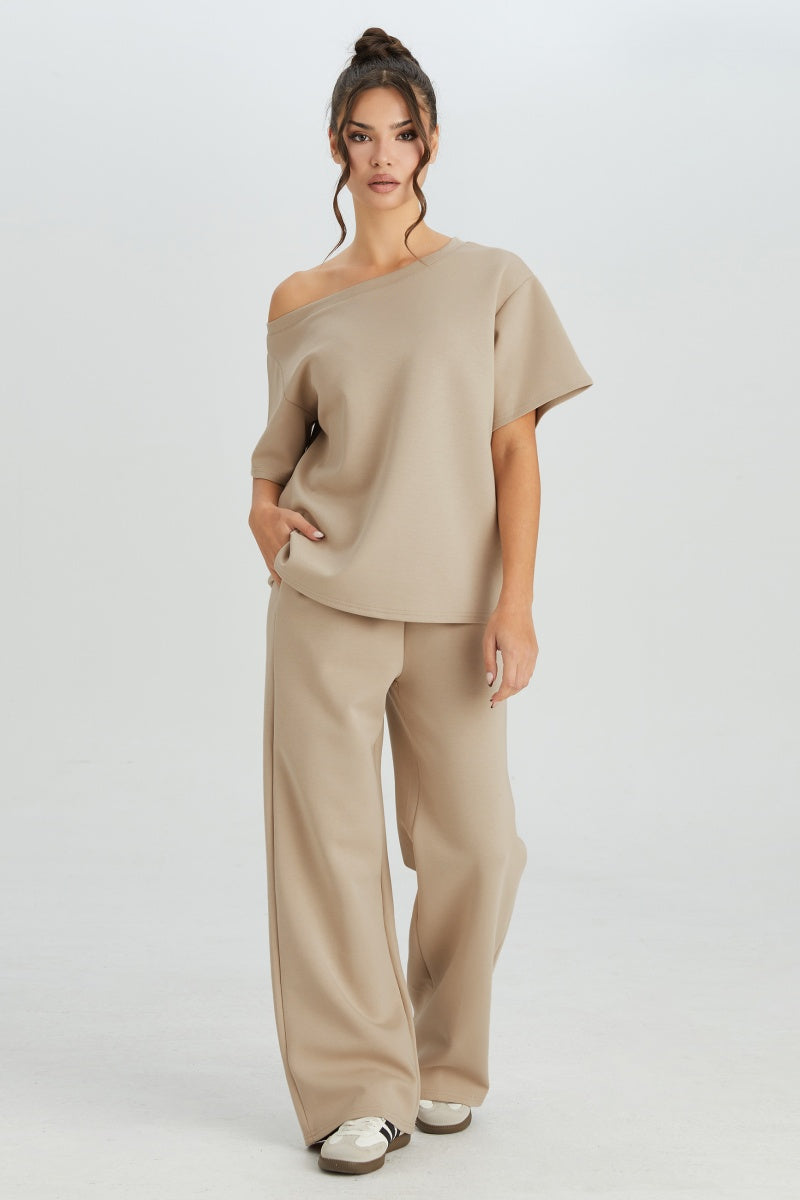 KATCH ME Womens Sloping Shoulder Top Wide Leg Pants Set
