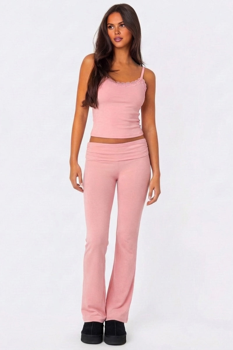 KATCH ME Womens Lace Trim Camisole and Flared Pants Set