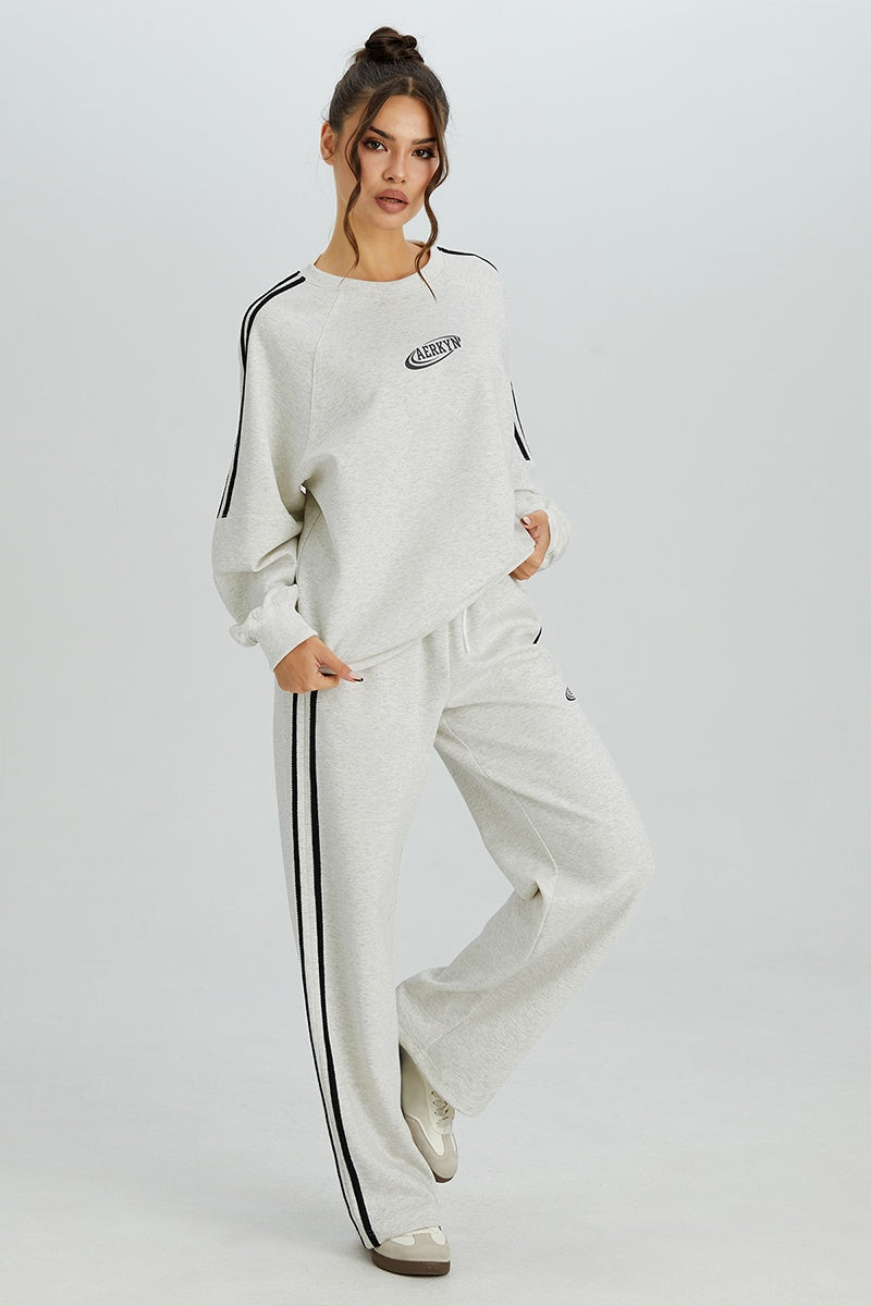KATCH ME Womens Stripe Letter Print Sweatshirt and Pants Set