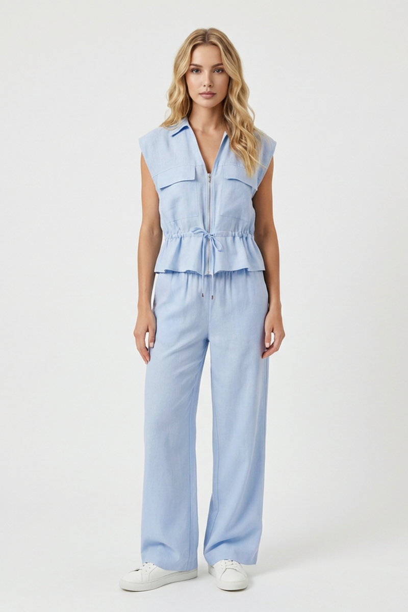 KATCH ME Womens V Neck Sleeveless Top Wide Leg Pants Set