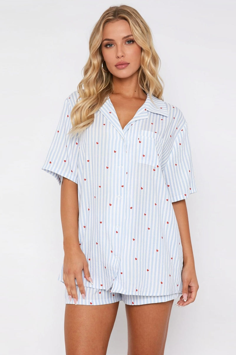 KATCH ME Women's Stripe PJ Set - Short Sleeve Lounge Co-ord