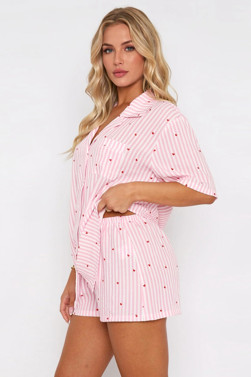 KATCH ME Women's Stripe PJ Set - Short Sleeve Lounge Co-ord