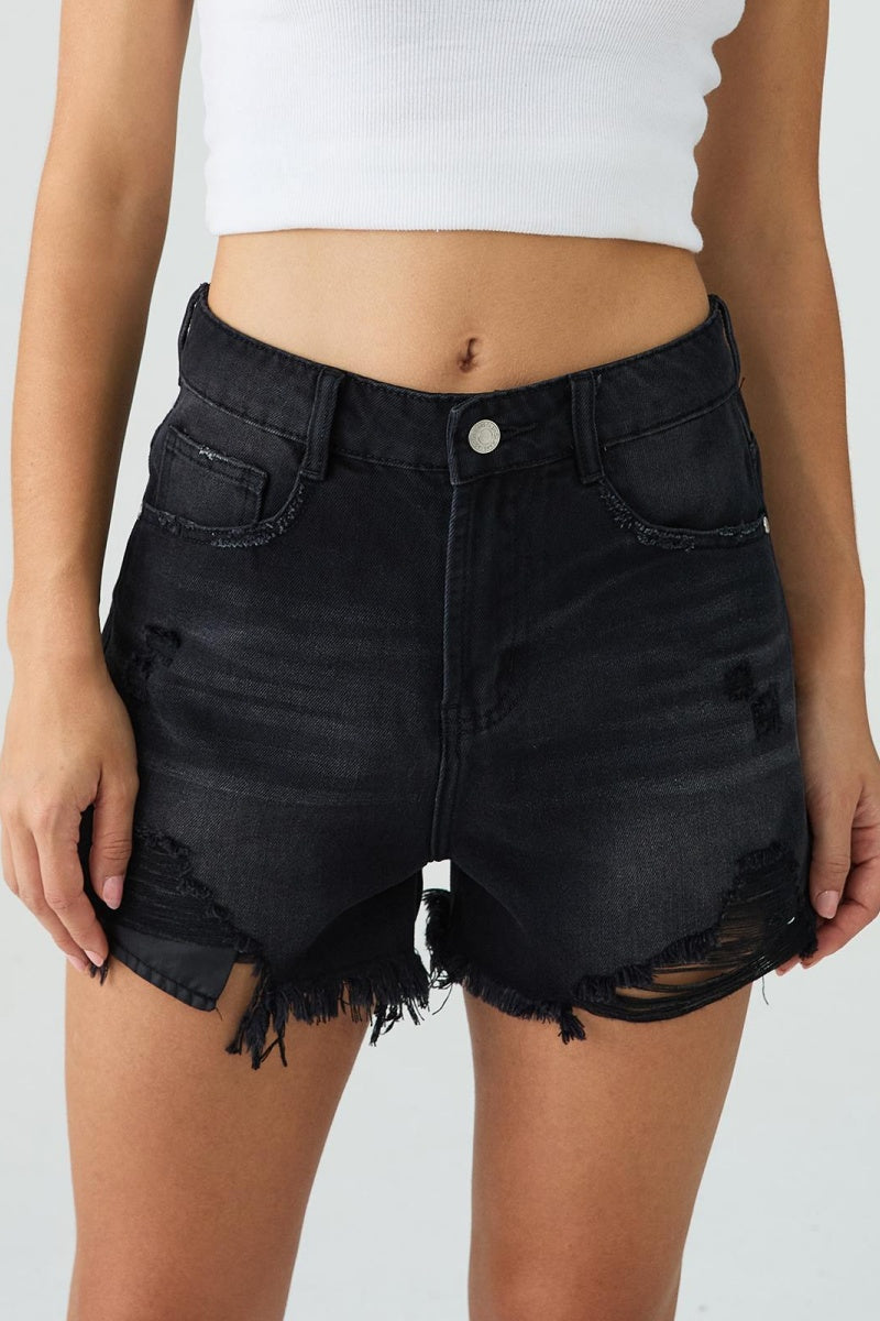 KATCH ME Womens High Waist Raw Hem Ripped Denim Shorts