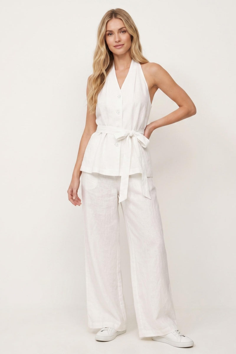 KATCH ME Womens V Neck Sleeveless Top Wide Leg Pants Set