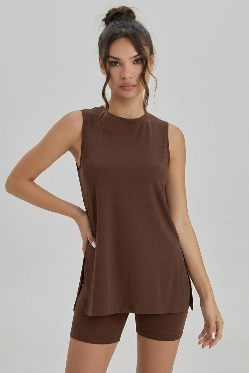 Katch Me Chic Women's Casual Solid Color Sleeveless Loose Top & Side Pocket Shorts Sweat-Wicking Co-ord, Basic Skin-Friendly Breathable Sets, Summer Anti-Pilling Stretch Outfits - Katch Me