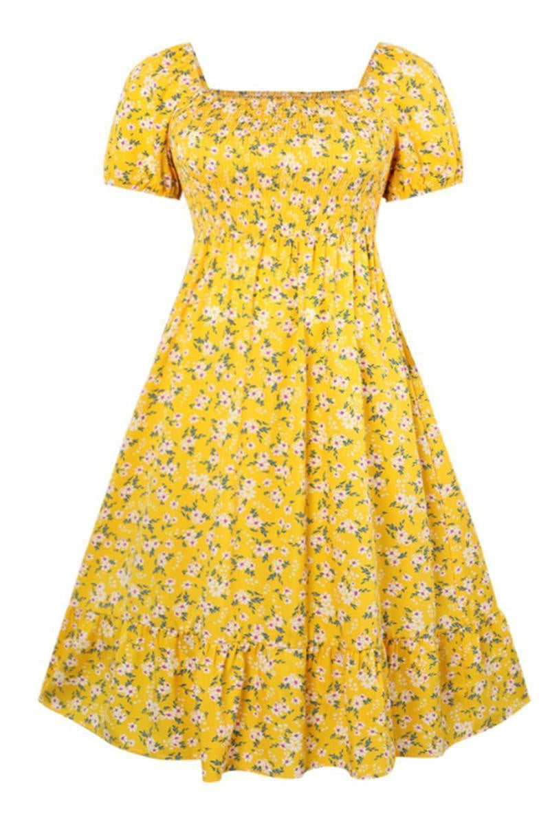 【Plus Size】KatchMe Women's Airy Allover Floral Print Scoop Neck Short Sleeve Pleated Maxi Dress, Summer Blossom Dress, Elegant Women's Clothing for Beach - Katch Me