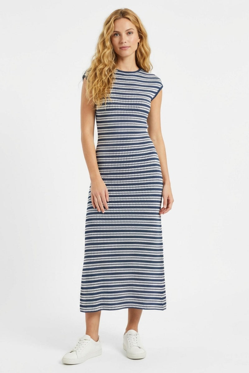 Katch Me Chic Women's Timeless Stripes Cap Sleeve Soft Slinky Dress, Breathable Women's Clothing for Daily Wear, Summer Flattering Dresses - Katch Me