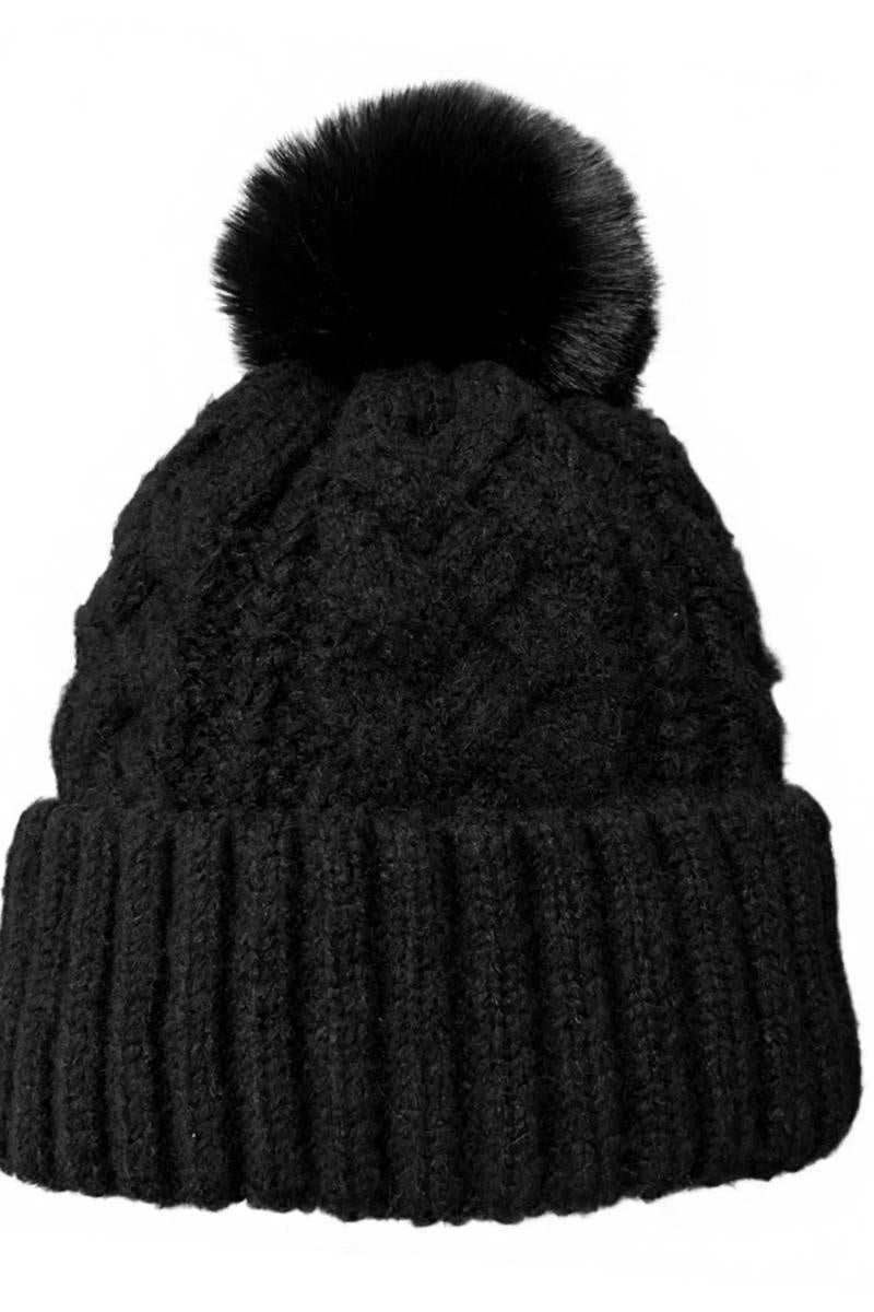 KatchMe Women's Versatile Fluffy Knit Thermal Crochet Hat, Slouchy Cable Beanie for Fall & Winter, Stretchy Acrylic Blend Warm Pom Pom Knitted Hat - Katch Me