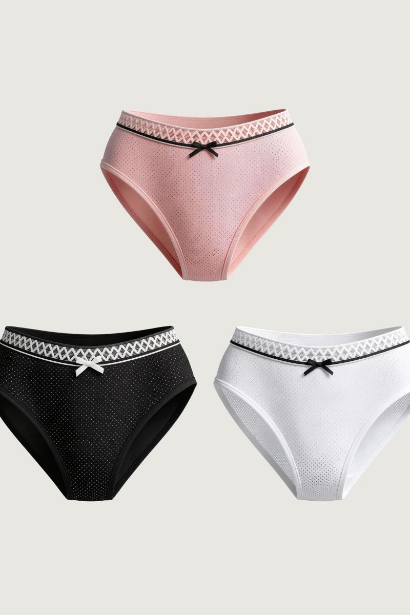 Katch Me Chic Women's Chic Low-Rise Bow Decor Cotton No Show Briefs, Lovely Diamond-Shaped Waistband Breathable Panties, Smooth Stretchy Underwear - Katch Me