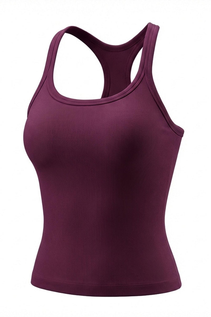 KatchMe Women's Minimalist Solid Color U-Neck 2-in-1 Camisole, Soft Quick-Drying Built-in Bra Padded Tank Top, Basic Workout Stretchy Breathable Outfit - Katch Me