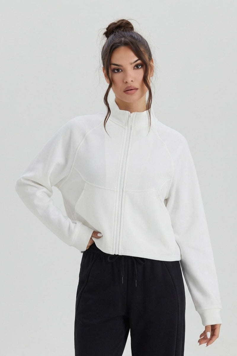KatchMe Women's Simple Style Mock Neck Long Sleeve Sweatshirt, Versatile Solid Color Zipper Outerwear Jacket, Basic Daily Outfit - Katch Me