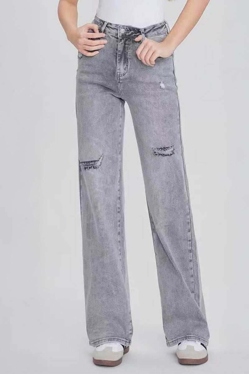 KATCH ME High-Waisted Ripped Wide-Leg Jeans