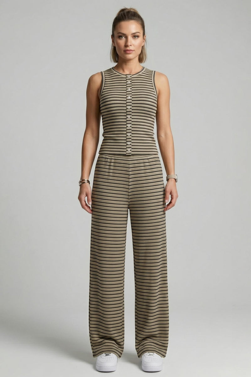 KATCH ME Women's Striped Tank Top & Wide Leg Trousers Co-ord Set