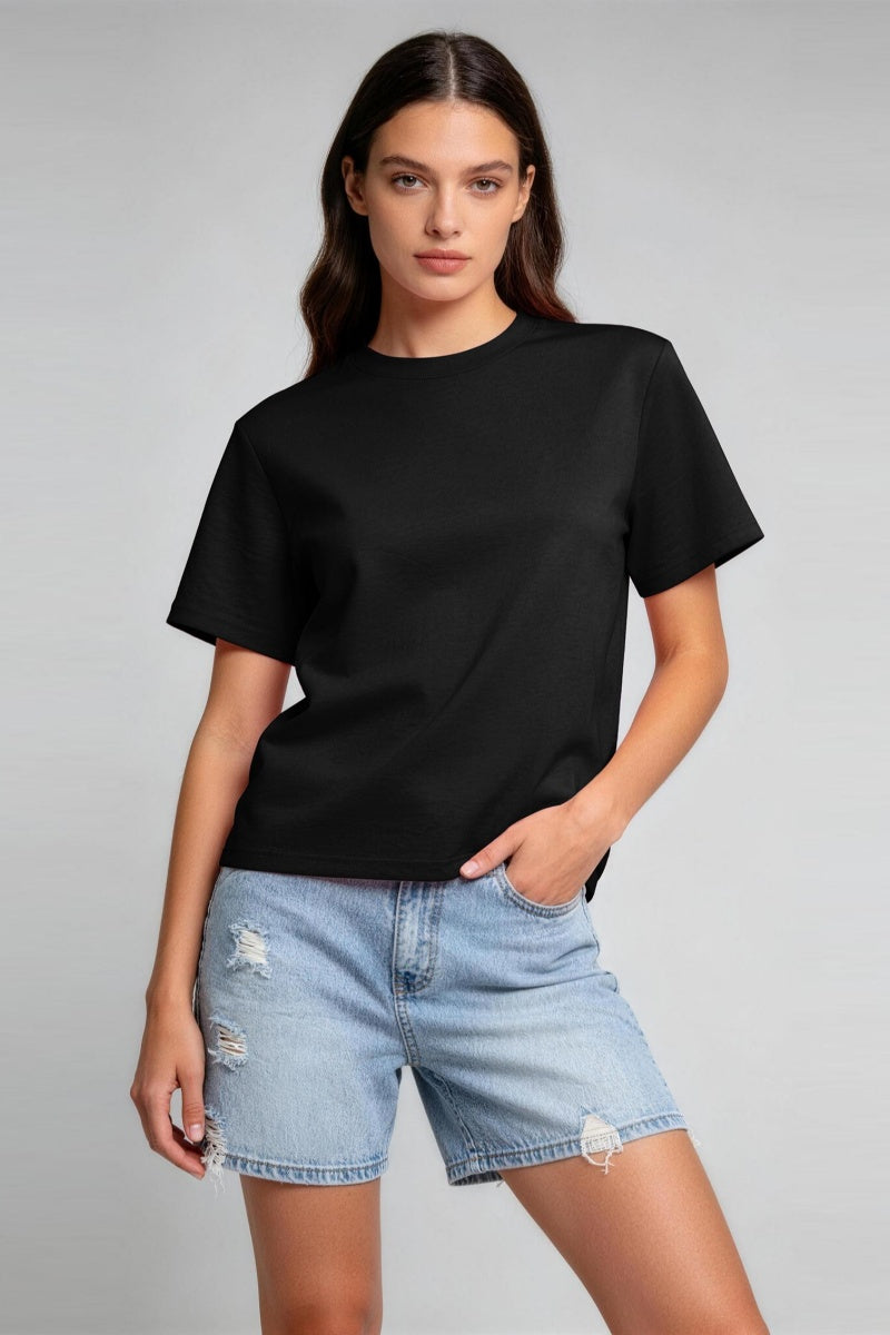 KATCH ME Women's Solid Color Cotton T-Shirt Casual Short Sleeve Top