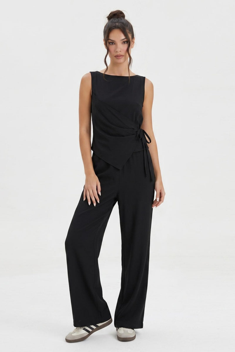 KATCH ME Women's Sleeveless Side-Drawstring Two-Piece Wide Leg Set