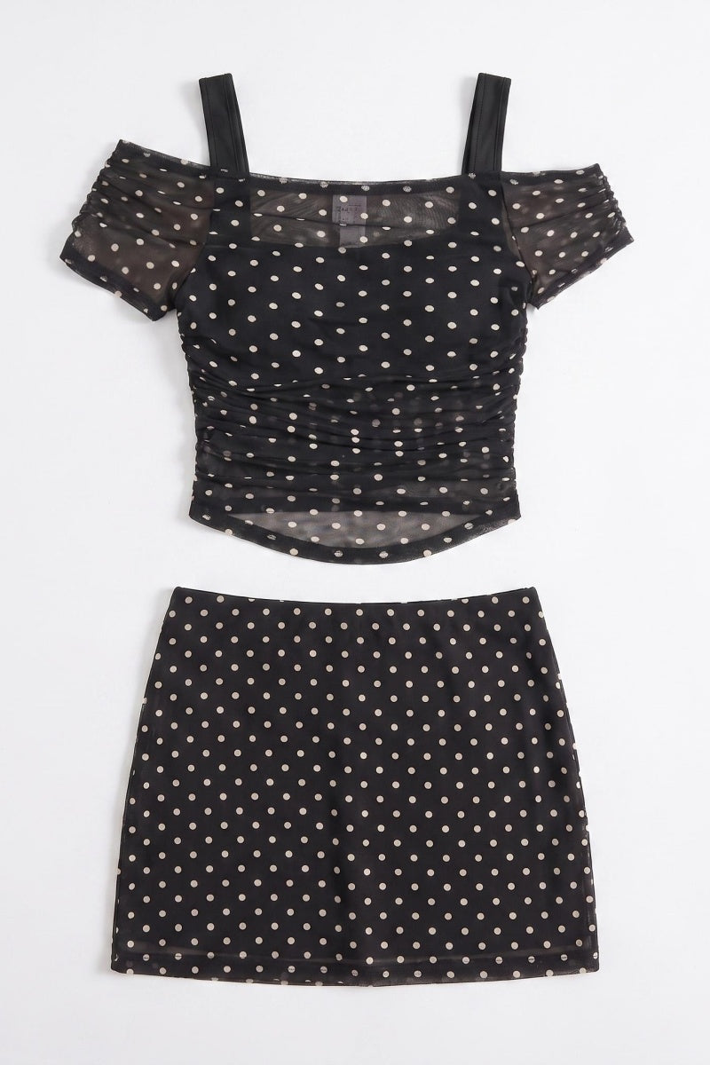 KATCH ME Women's Polka Dot Mesh Off-the-Shoulder Two-Piece Set