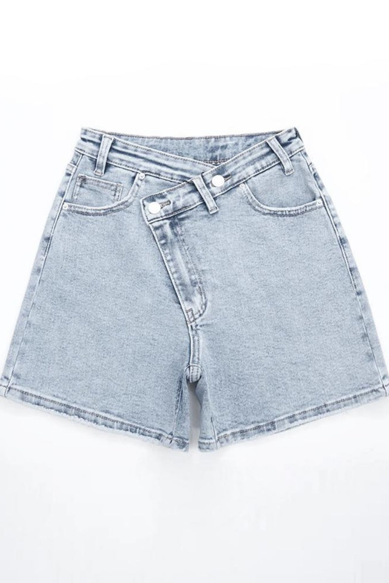 Katch Me Chic Women's Versatile High Waist Slanted Button Flexible Stretch Denim Shorts, Street Style Wrinkle-Resistant Durable Bottom, Summer Casual Lightweight Daily Jeans #TikTokMadeMeBuyIt #SummerEssentials #DenimOutfit #HighWaistedShorts #StreetStyle