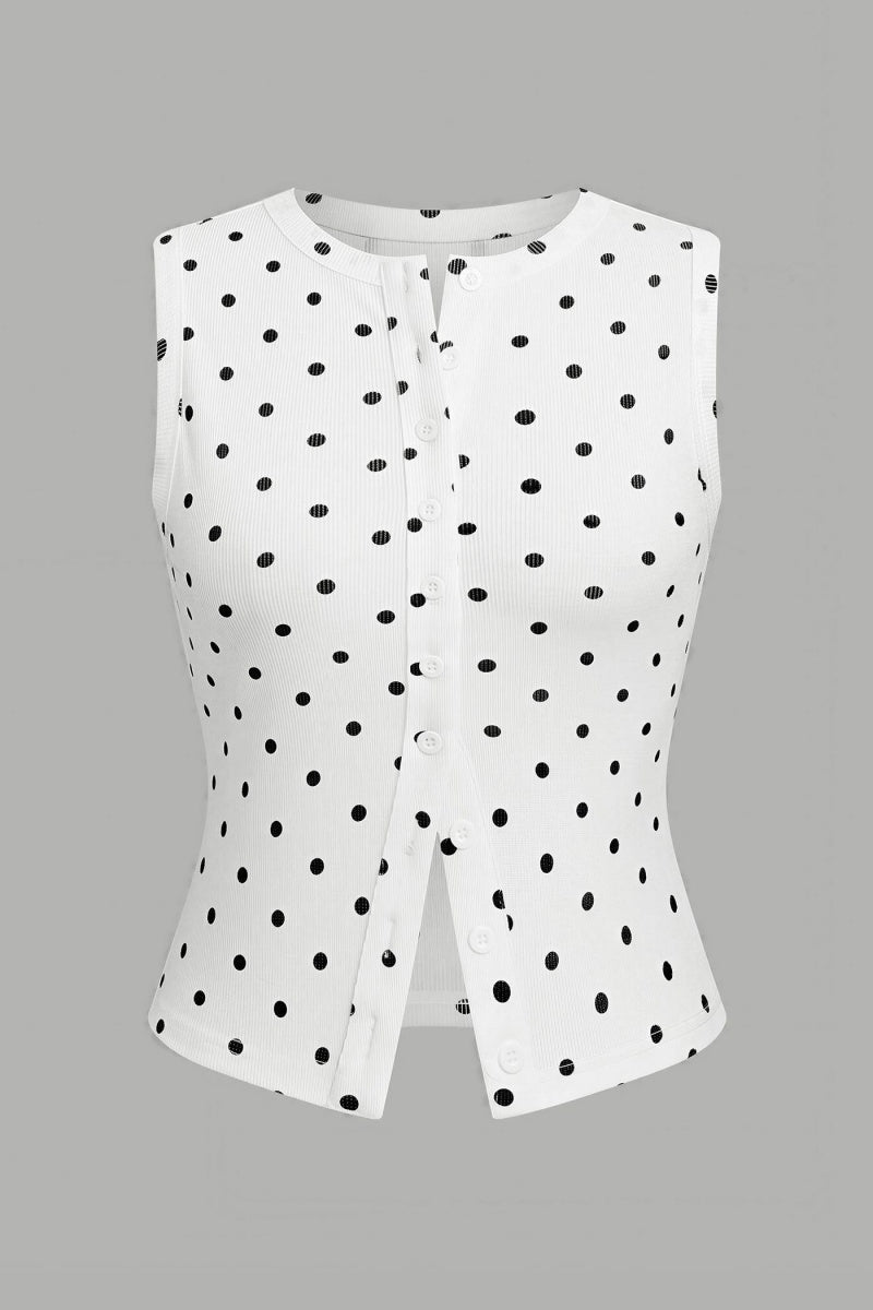 Katch Me Chic Women's Leisure Polka Dot Button-Up Sleeveless Flattering Top, Lightweight Stretch Pill-Resistant Soft Tank Top for Summer, Skin-Friendly Breathable Daily Outfit