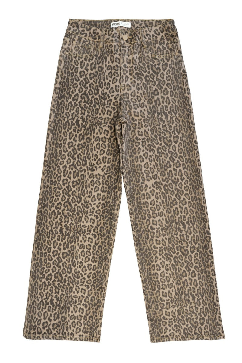 Katch Me Chic Women's Vintage Leopard Print High Waist Wide Leg Jeans, Y2K Street Style Baggy Durable Denim Trousers, Casual Wrinkle-Resistant Stretch Loose Fit Cotton Bottoms