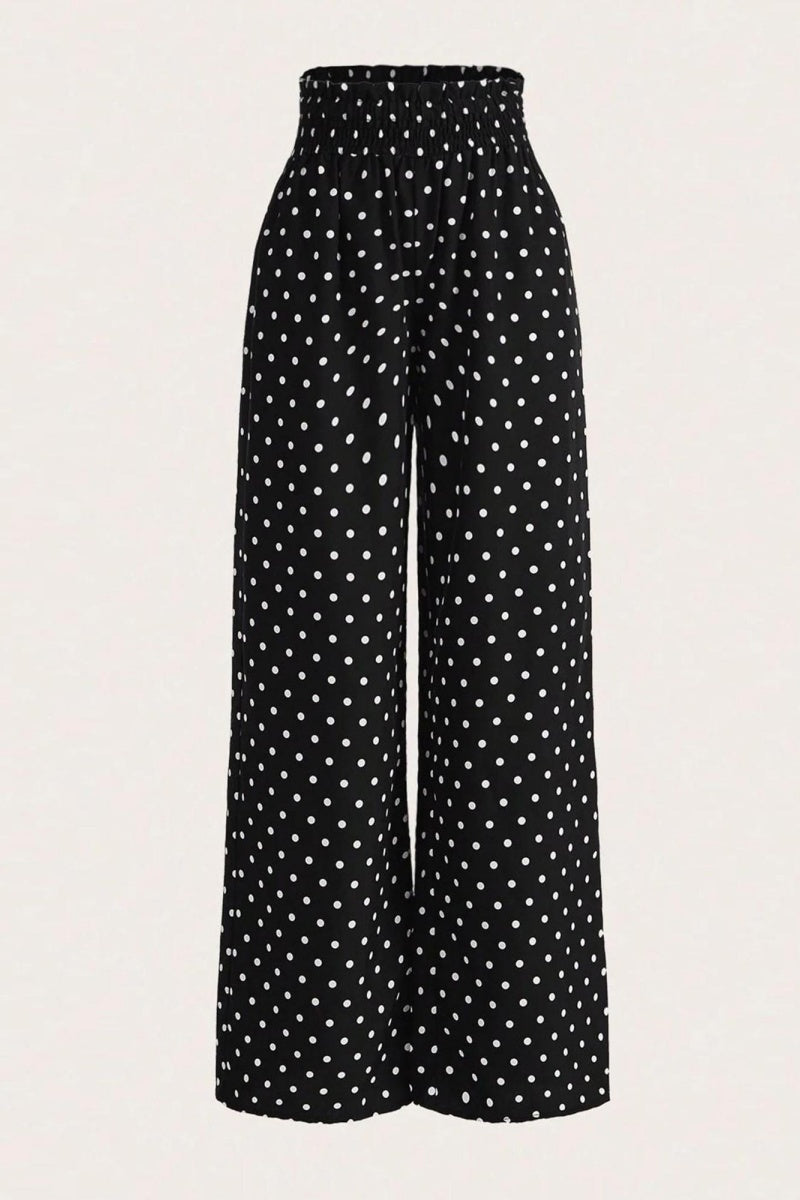 Katch Me Chic Women's Versatile Polka Dot Stretchy Waistband Lightweight Wide Leg Trousers, Casual High Waist Quick-Drying Daily Outfit, Breathable for Sun Protection, Summer Lady's Bottoms