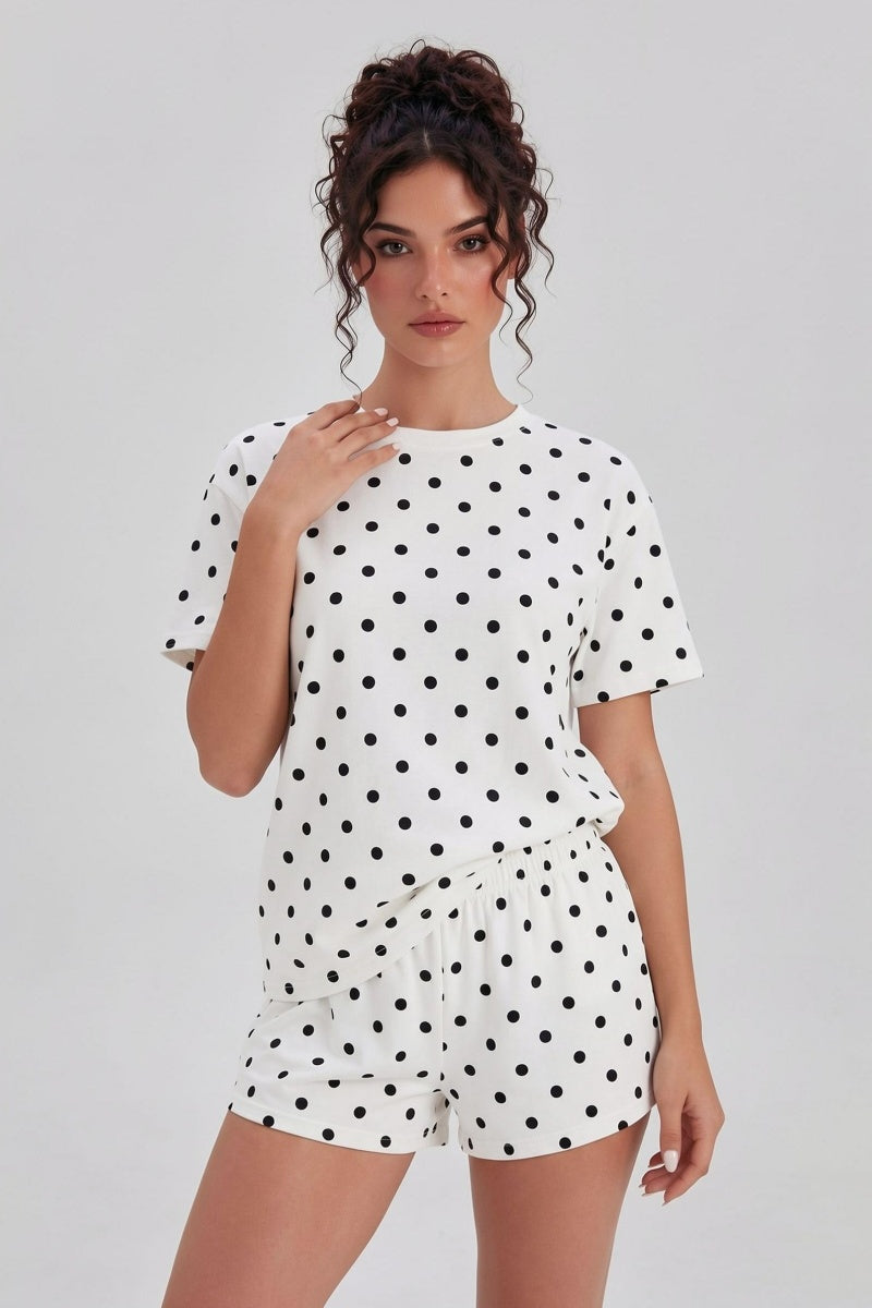KATCH ME Women's Polka Dot Short Sleeve Top & Shorts Co-ord Set