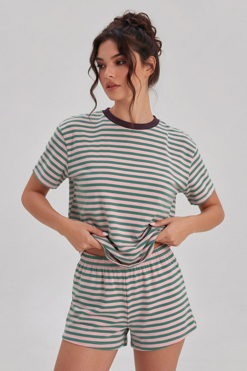 Katch Me Chic Women's Basic Polka Dot Short Sleeve Top & Shorts Co-ord, Versatile Moisture-Wicking Loose 2-Piece Set, Soft Crew Neck High Stretch Pill-Resistant Daily Outfit