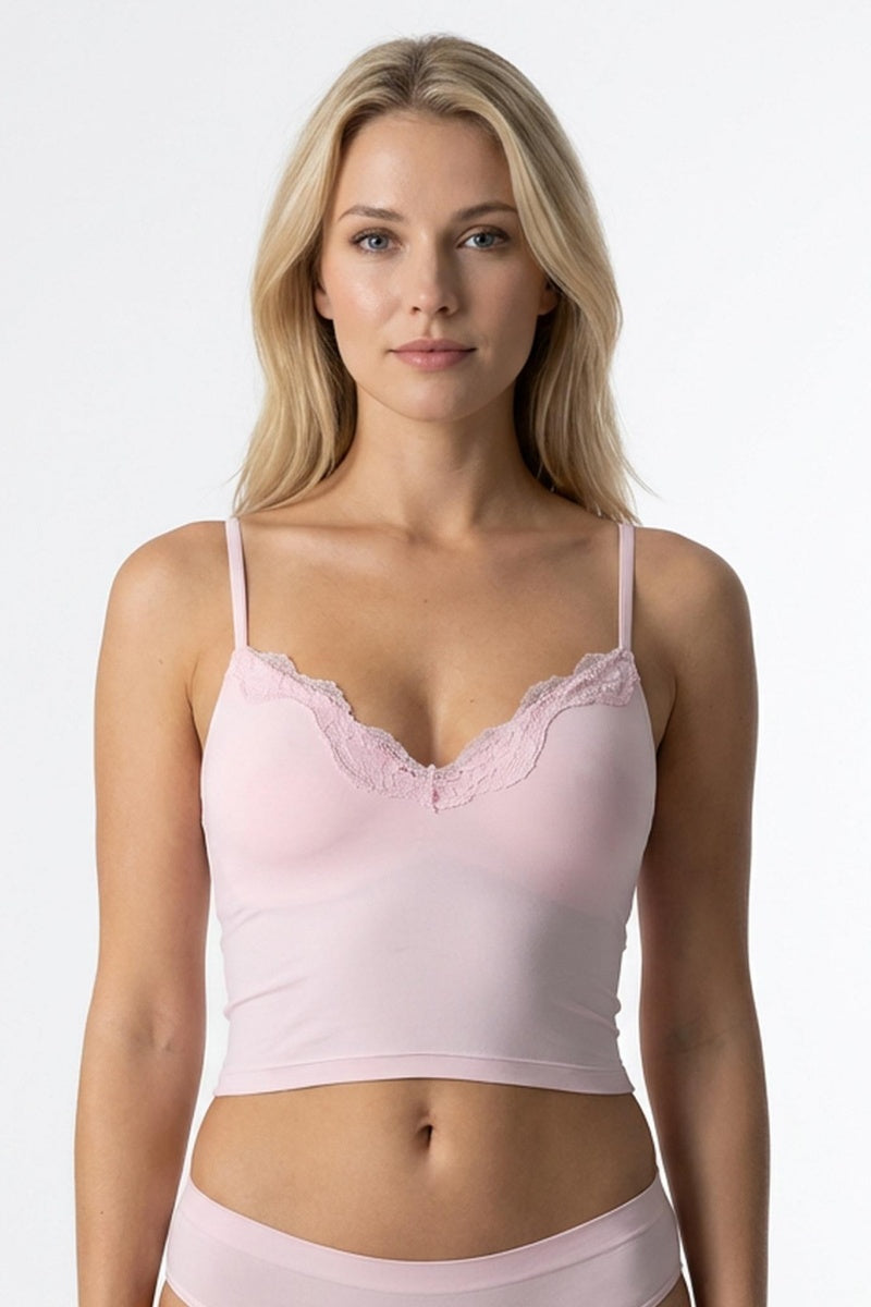 KATCH ME Women's Lace Trim Adjustable Strap Crop Top