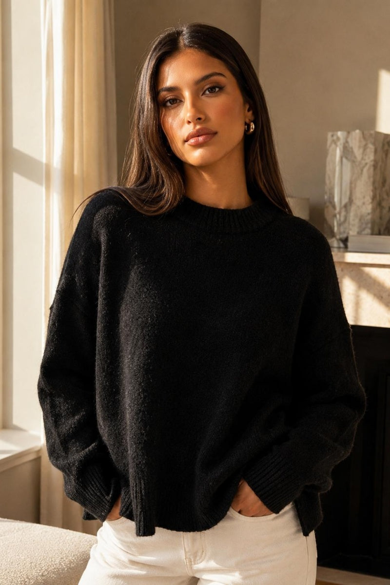Katch Me Chic Women's Slouchy Solid Color Crew Neck Loose Sweater, Cozy Lightweight Skin-Friendly Long Sleeve Knit Pullover, Pill-Resistant Daily Outfit for Fall & Winter