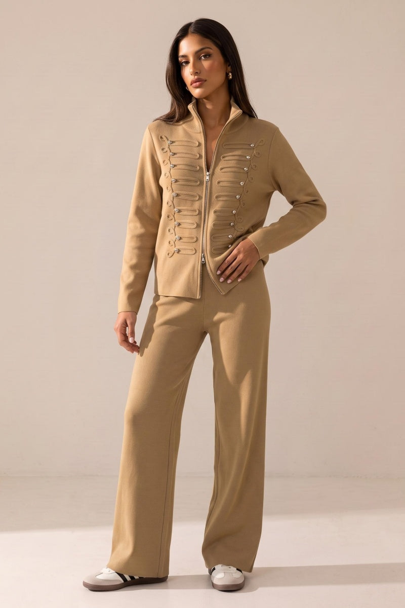 Katch Me Women's Mock Neck Knit Cardigan & Wide Leg Trousers Co-ord Set