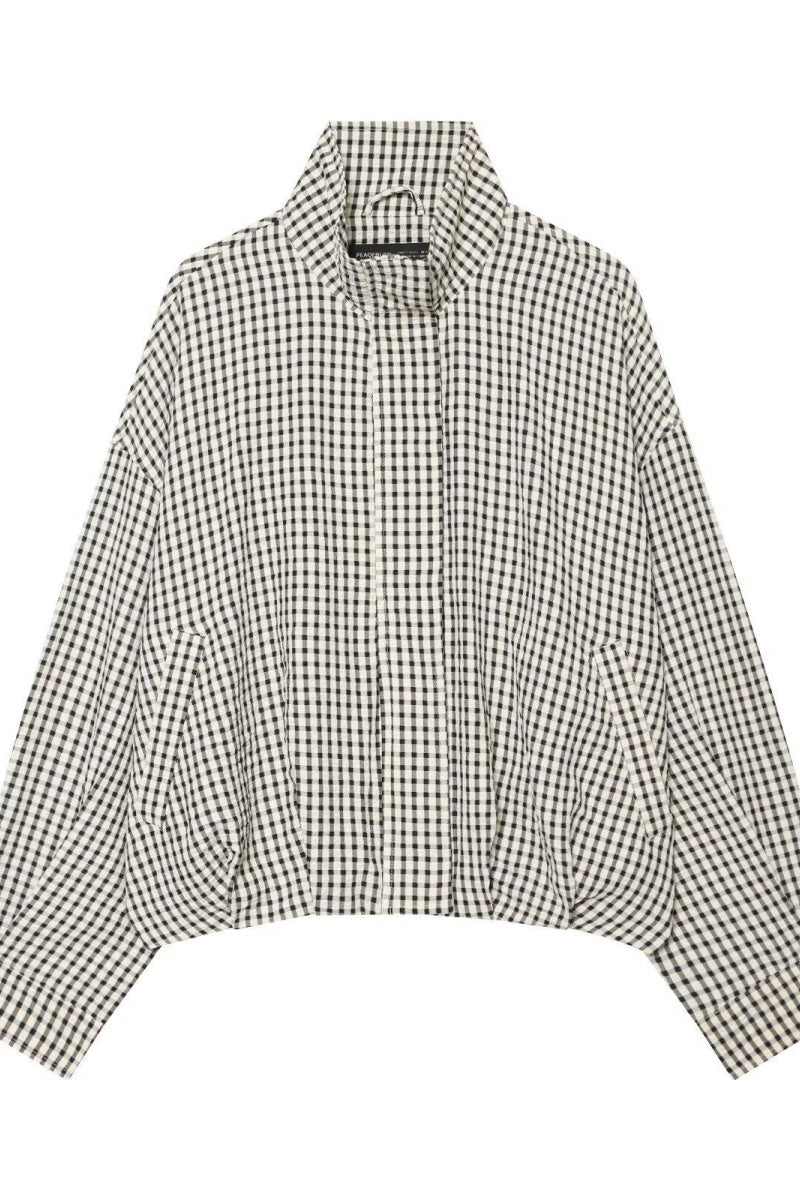 Katch Me Women's Plaid Stand Collar Zip-Up Bomber Jacket