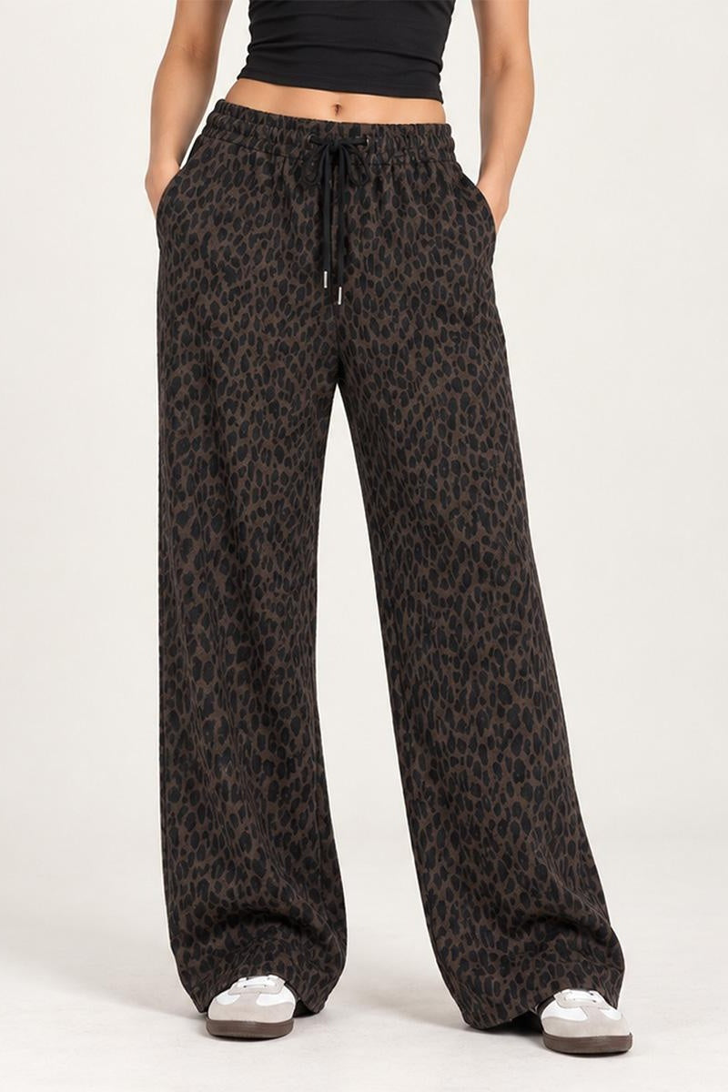 KATCH ME Leopard Print Wide Leg Trousers