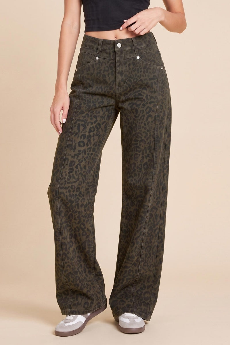 KATCH ME Leopard Print Wide Leg Jeans