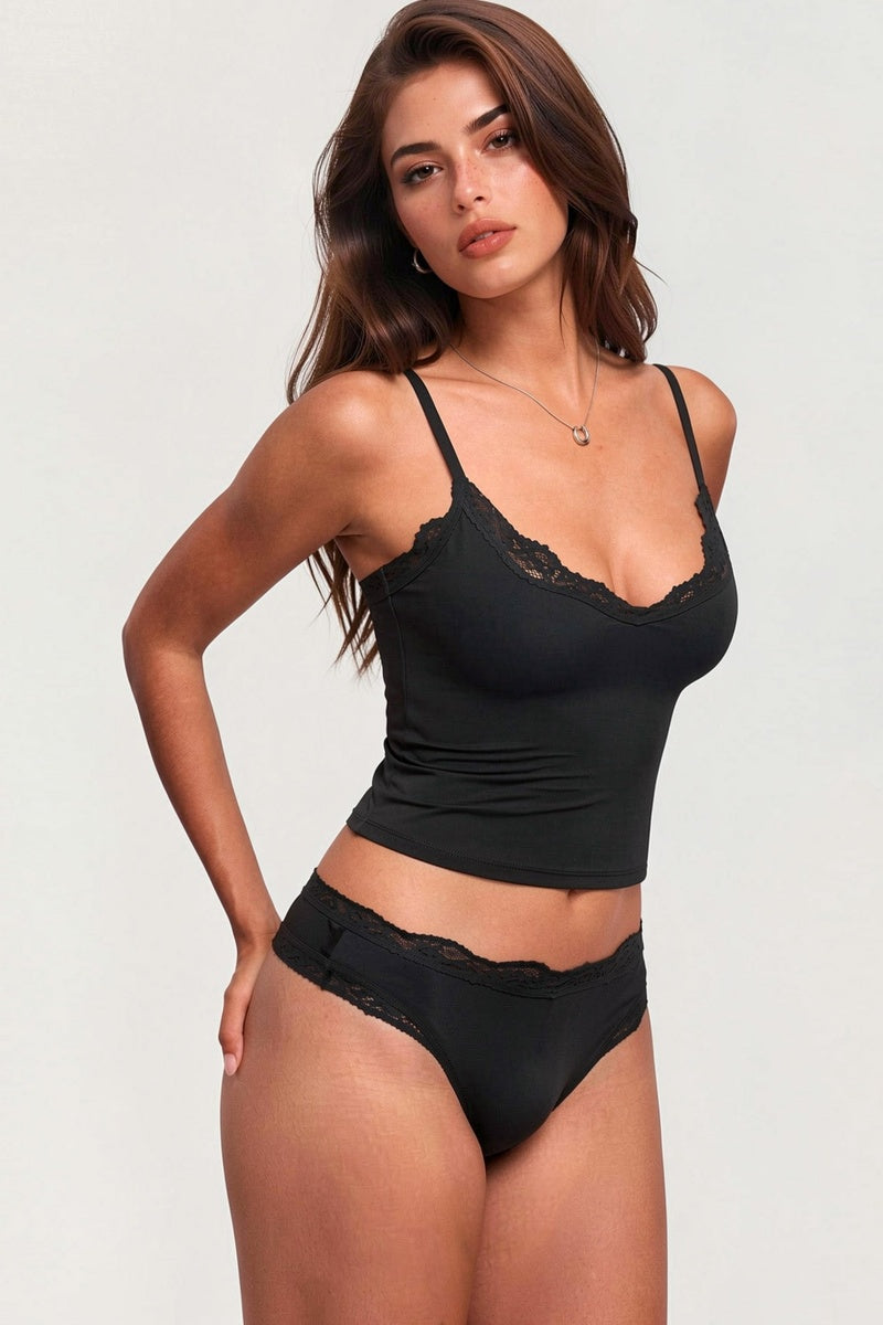 KATCH ME Lace Trim Camisole & Briefs Set